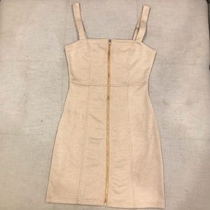 Exposed zipper white/cream bodycon dress